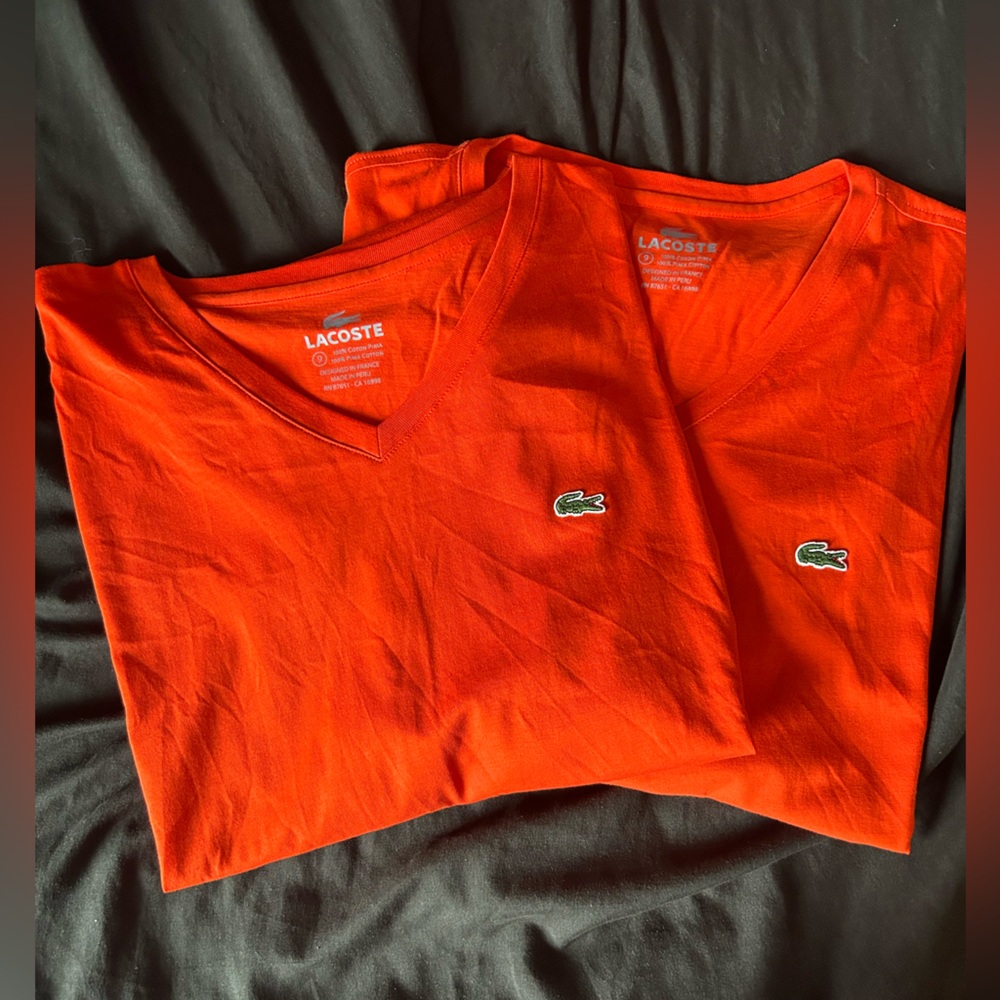 Lacoste Bright Red V-Neck Tee